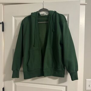 TNA Aritzia Cozy Fleece Hoodie and joggers in Forest Green